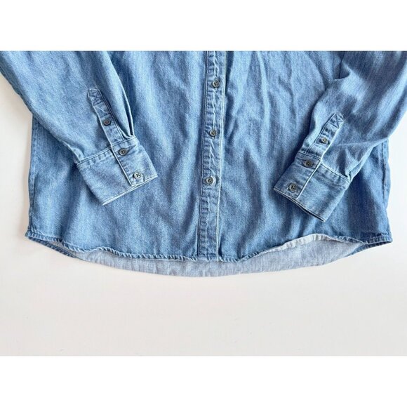 BODEN Fiona Indigo Cotton Denim Tie Neck Button Down Shirt Top, Size 12 - Picture 10 of 15